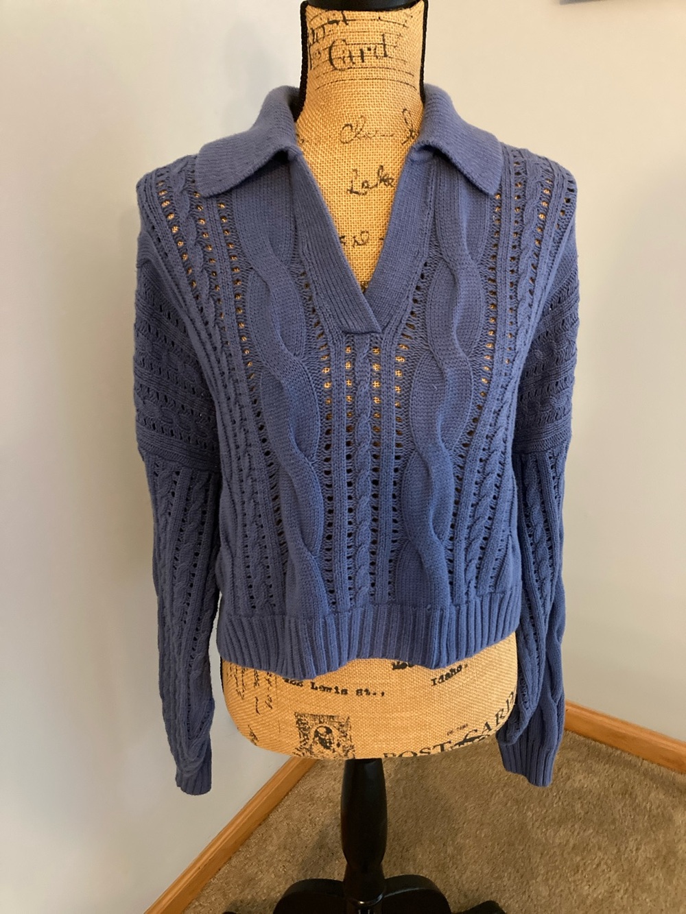 Hollister Blue Cable-Knit Collared Sweater Women Size M